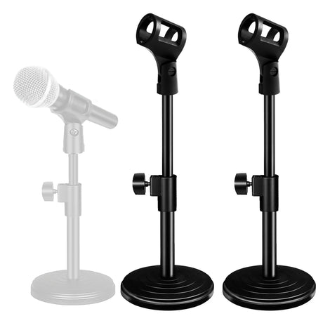 5 Core Round Base Mic Stand Desk Universal Desktop Height Adjustable Table Top Microphone Stand w Mic Clip
