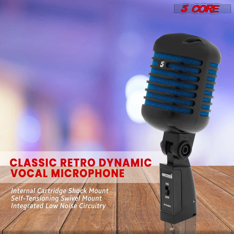 5Core Vintage Microphone Classic Dynamic Professional XLR Studio Retro Style Mic BLACK BLUE