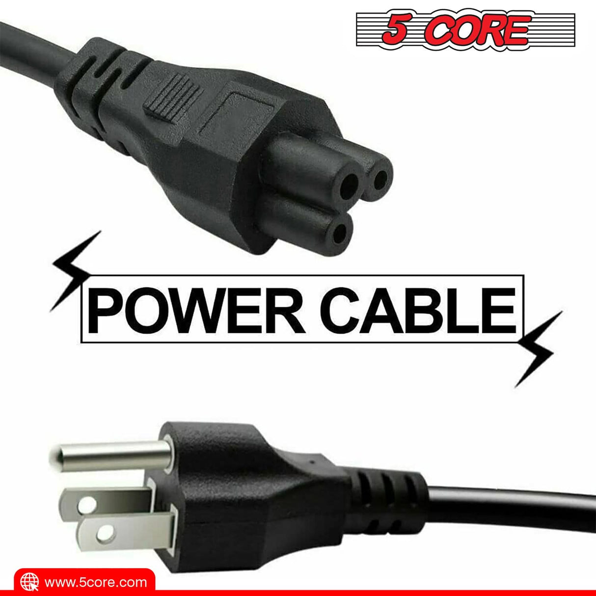 AC replacement cable designed for secure power connections, ideal for replacing old or damaged cords in electronic devices