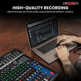 Audio mixer for PC with multiple channels, USB connectivity, and versatile controls for professional sound mixing