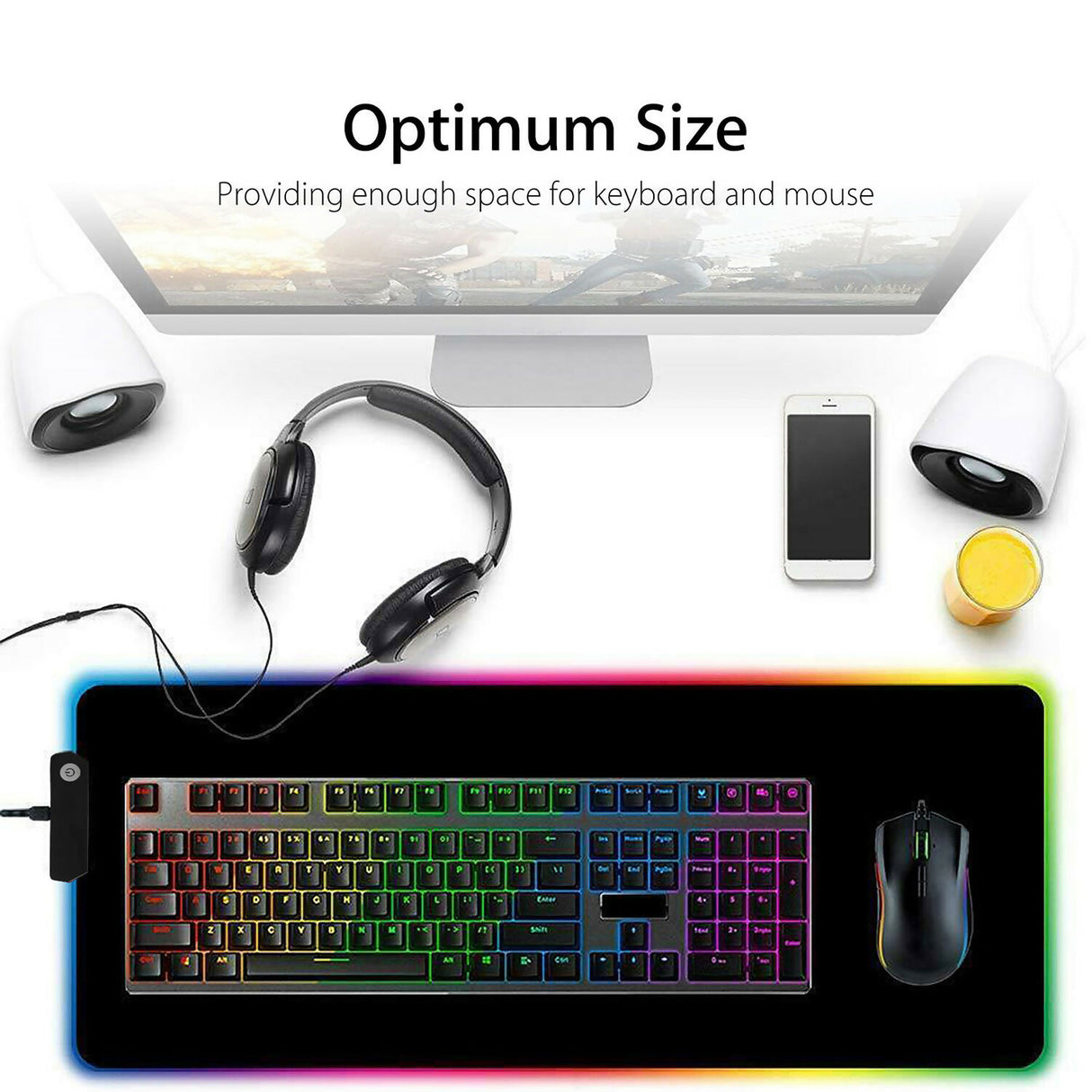 5 Core RGB Mouse Pad 12 Light Modes High-Performance Soft Padded Large Gaming Keyboard Mouse Mat