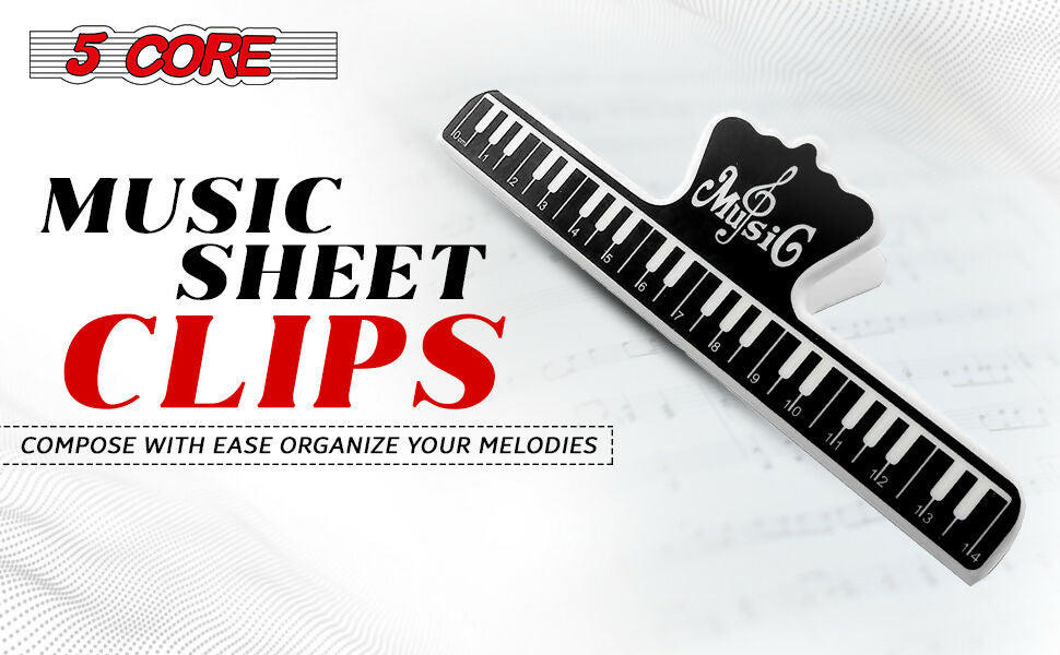 5 Core Music Sheet Page Holder 2PCS Black | Durable Plastic Music Score Fixed Clips