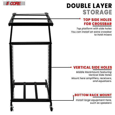 DJ rack mount with durable design for securely holding audio equipment in a professional setup