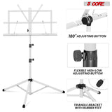 Dual use sheet music stand with adjustable height and sturdy design, suitable for both seated and standing performances