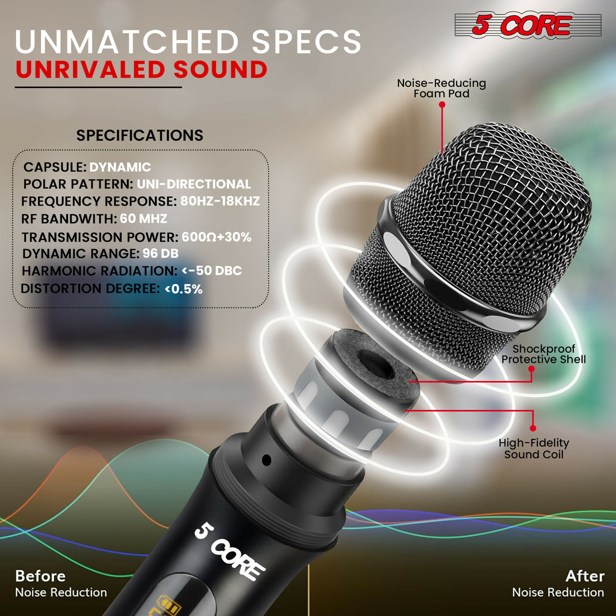 5 Core Wireless Microphone Pair UHF Professional Handheld Microfonos Inalambricos Cordless Mic System