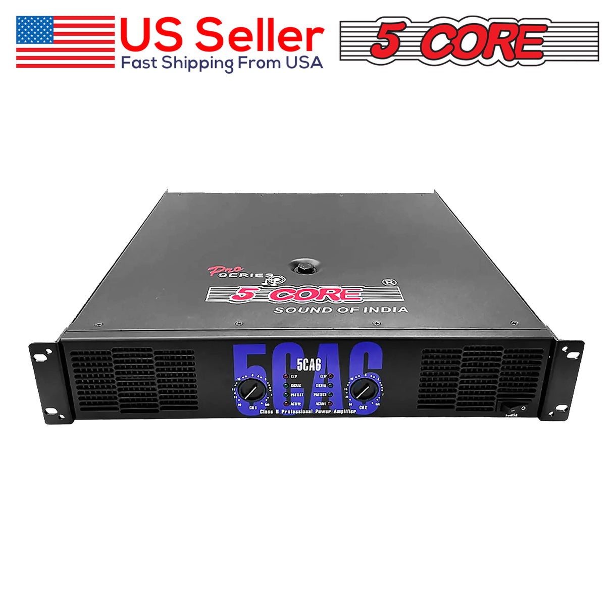 5 Core Power Amplifier – 900W Peak Output Amplifier for Experts and DJ, Professional 2U Chassis High Powered AMP with XLR Input, Master Volume Controller- CA 6