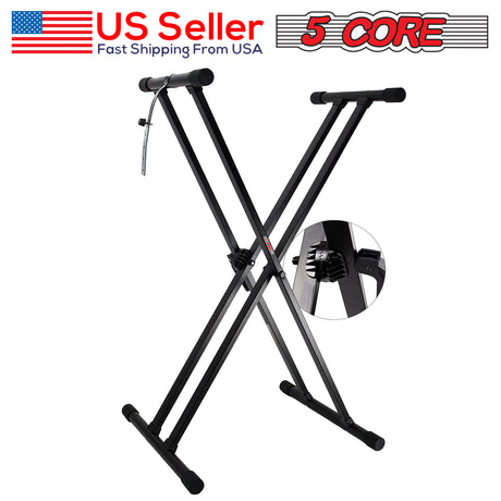 5 Core Keyboard Stand with Gear Double Braced X-Style, Adjustable, and Premium Pre-Assembled with Locking Straps For Digital Piano, Keyboard KS 2X GEAR