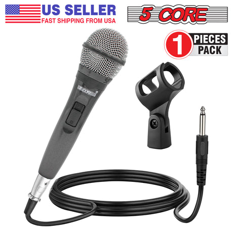 5 CORE Premium Vocal Dynamic Cardioid Handheld Microphone Unidirectional Mic with 16ft Detachable XLR Cable to ¼ inch Audio Jack and On/Off Switch for Karaoke Singing PM 600