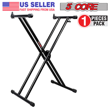 5 Core Premium Keyboard Stand Hand Triggered Heavy-Duty Double X-Style, Adjustable, and Pre-Assembled Stand with Locking Straps for Digital Piano, Keyboards (Metal) KS HD 2X