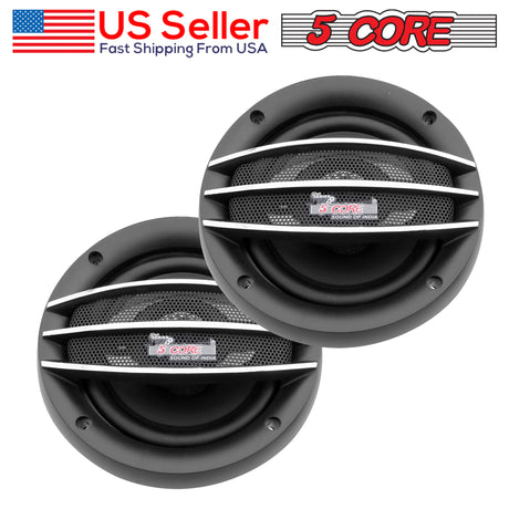 5 Core 5 Inch Car Speaker Black 2 Pack | 500W 2 Way Coaxial Replacement speakers| 4 Ohm, 72mm magnet, 1" CCAW Copper Voice Coil| Car Audio Speakers- CS-05-74 Pair