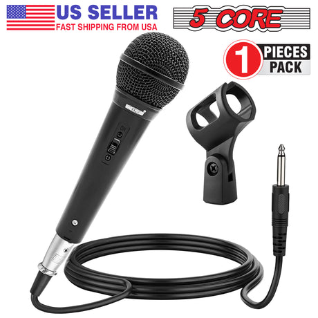 5 CORE Premium Vocal Dynamic Cardioid Handheld Microphone Unidirectional Mic with 16ft Detachable XLR Cable to ¼ inch Audio Jack and On/Off Switch for Karaoke Singing PM 101 Black