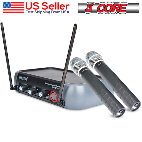 5 Core Professional Wireless Microphone System with case, VHF Dual 2 Handheld Mic- WM 5CPGVX