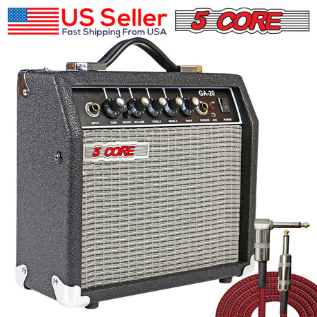 5 Core 20W Electric Guitar Amplifier Black - Clean, and Distortion Channel - Equalization and AUX Line Input - for Recording Studio, Practice Room, Small Courtyard- GA 20 BLK