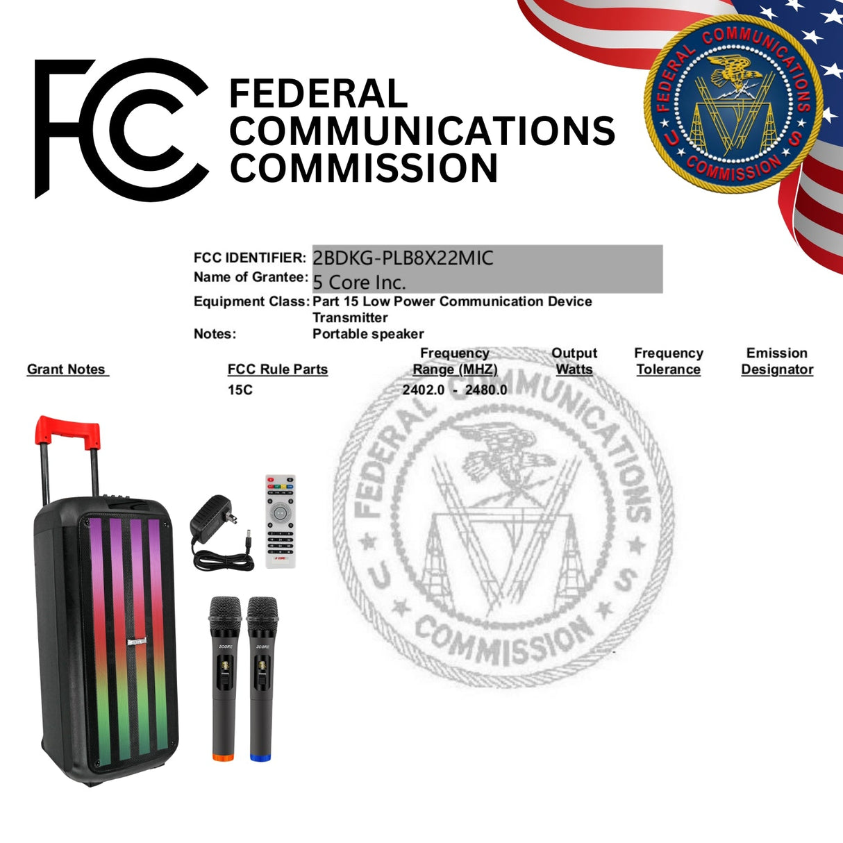 FCC certified speaker, ensuring compliance with safety standards for optimal performance and reliability in electronic devices