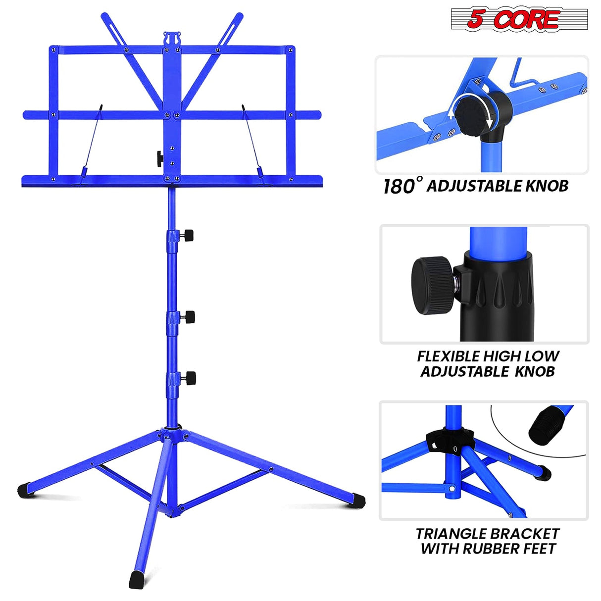 Foldable sheet music stand with adjustable height, lightweight design, and compact foldable features for easy portability