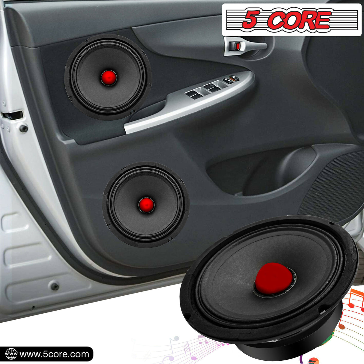 5 Core 6.5 Inch Midrange Door Speaker 580W PMPO Subwoofer w Aluminum Bullet 8 Ohm Sub Woofer 1/2/4 Pc
