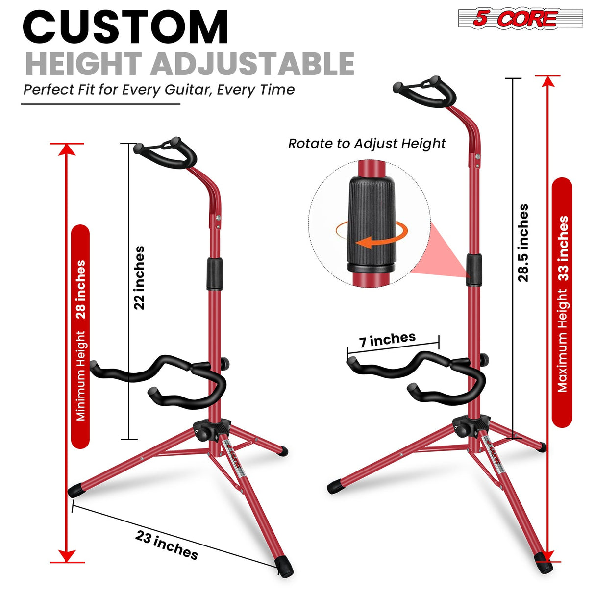 Height-adjustable guitar stand with customizable support and stable base for acoustic, electric, and bass guitars