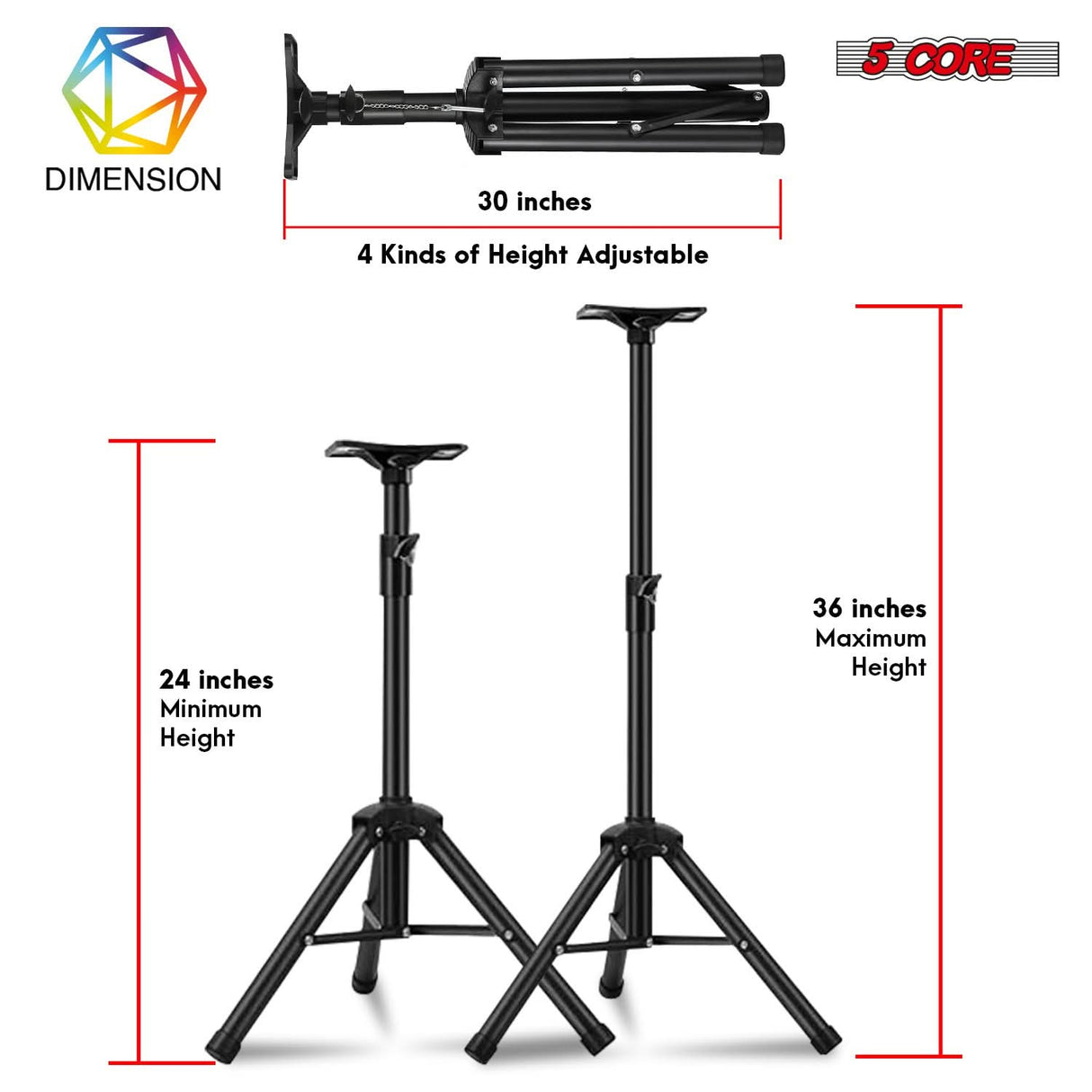 Height adjustable speaker stand with durable tripod legs and secure locking mechanism