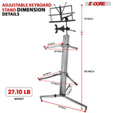 Two tier keyboard stand with adjustable height and high weight capacity, designed for stability and support