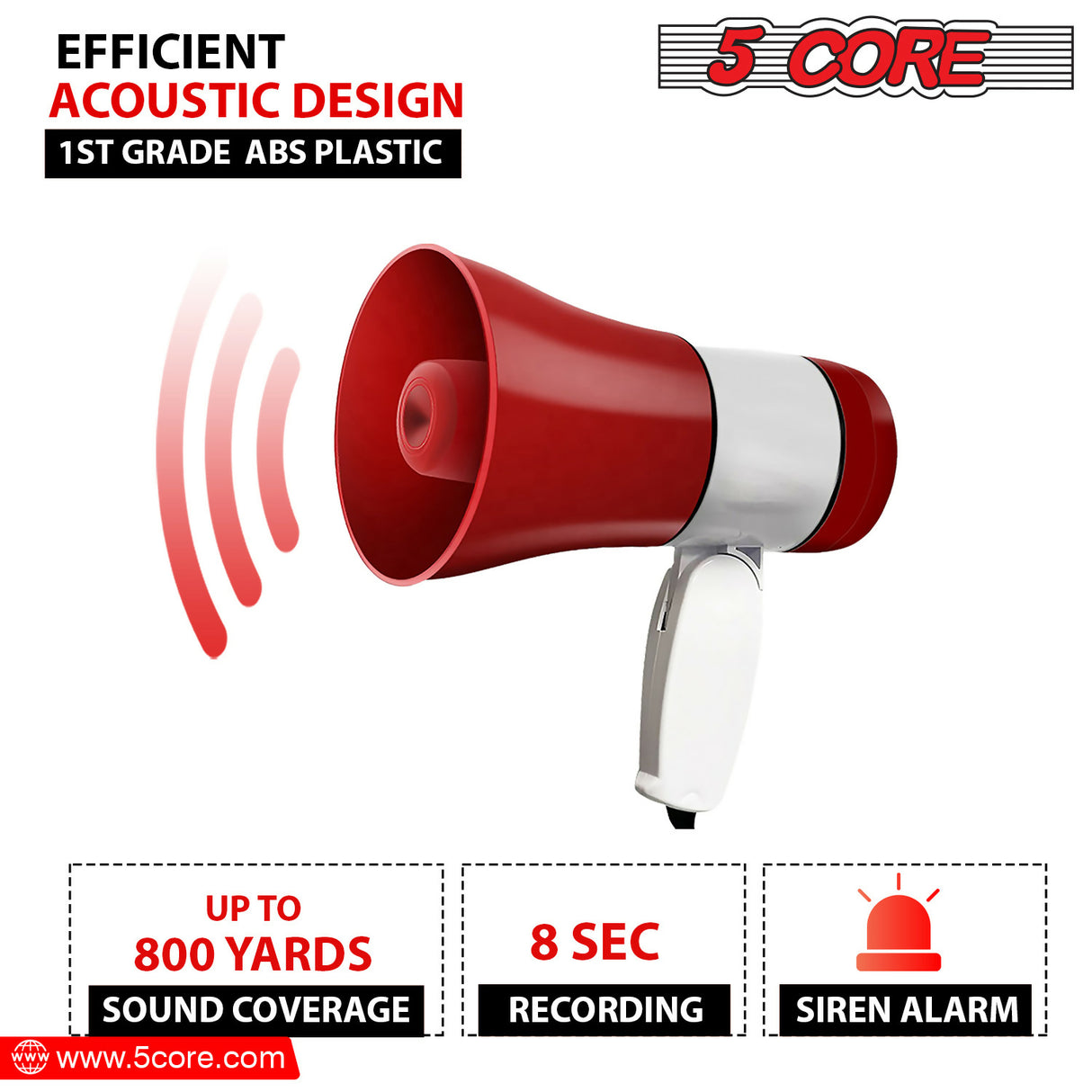 5 Core Megaphone Bullhorn Speaker 30W Mini Bull Horn Rechargeable Cheer Megafono 800 Yards Range Loudspeaker