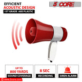 5 Core Megaphone Bullhorn Speaker 30W Mini Bull Horn Rechargeable Cheer Megafono 800 Yards Range Loudspeaker