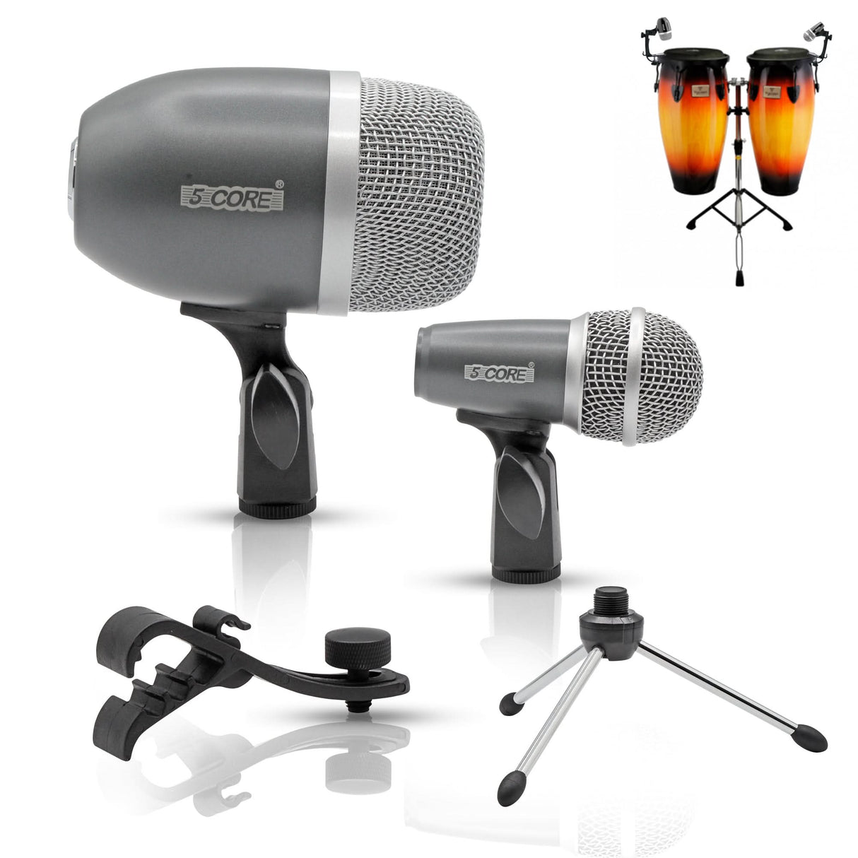 5 Core Conga Mic Set Cardioid Dynamic XLR Microphone Works with Kick Drum Snare Tom Instruments