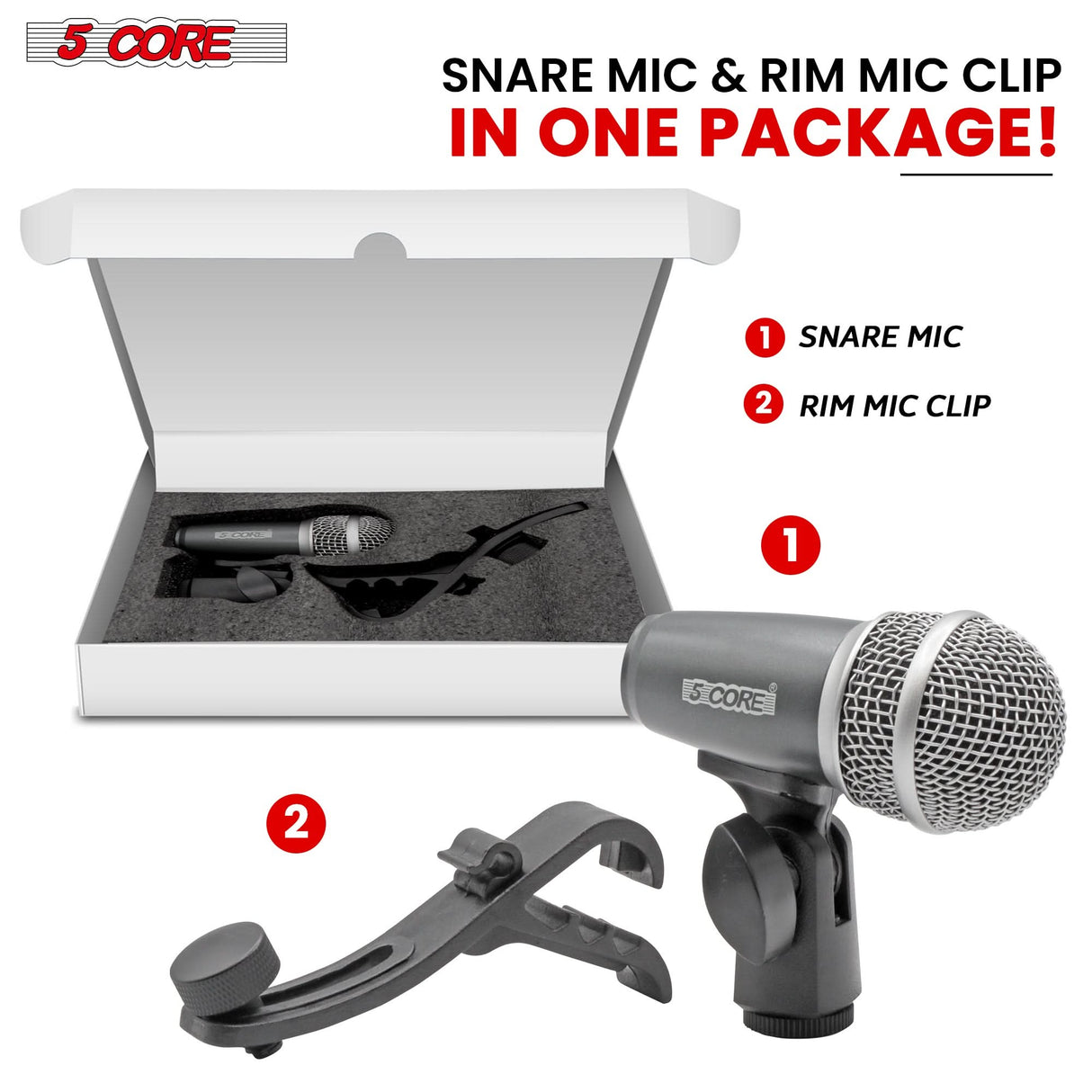 5Core Snare Mic XLR Cardioid Tom Drum Kick Instrument Microphone GREY