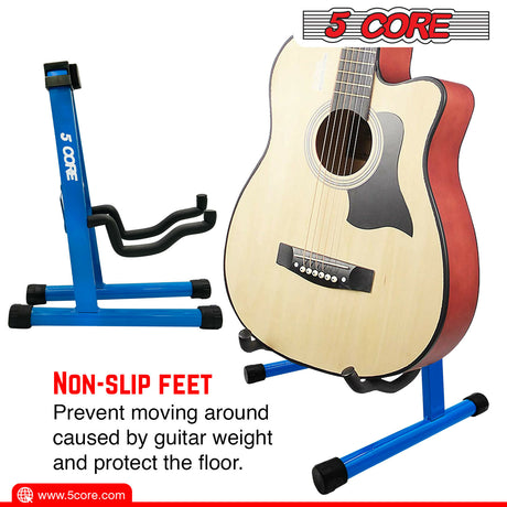 5 Core Guitar Stands Floor • Universal A-frame Folding Guitars Holder • w Secure Lock & Padding 1/2 Pc