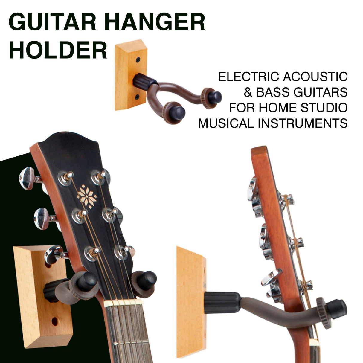 5 Core Guitar Wall Mount Hanger 2Pack U-Shaped Guitar Wall Hanger Hook Stand Wood Base