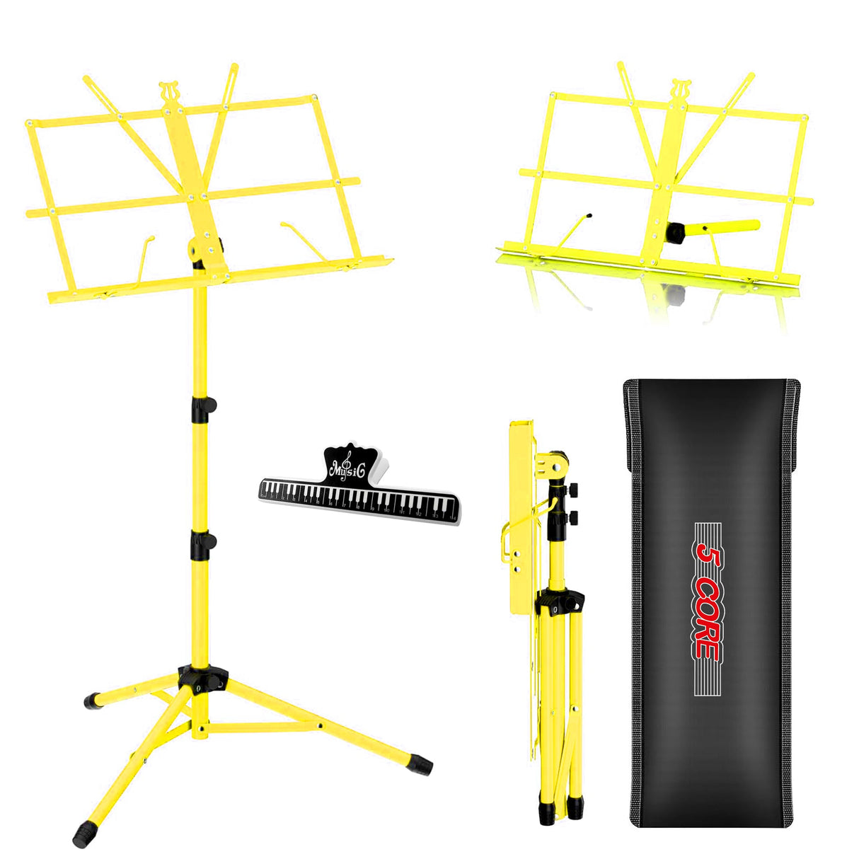 5Core Music Stand For Sheet Music Portable Tripod Adjustable Folding Note Holder YELLOW