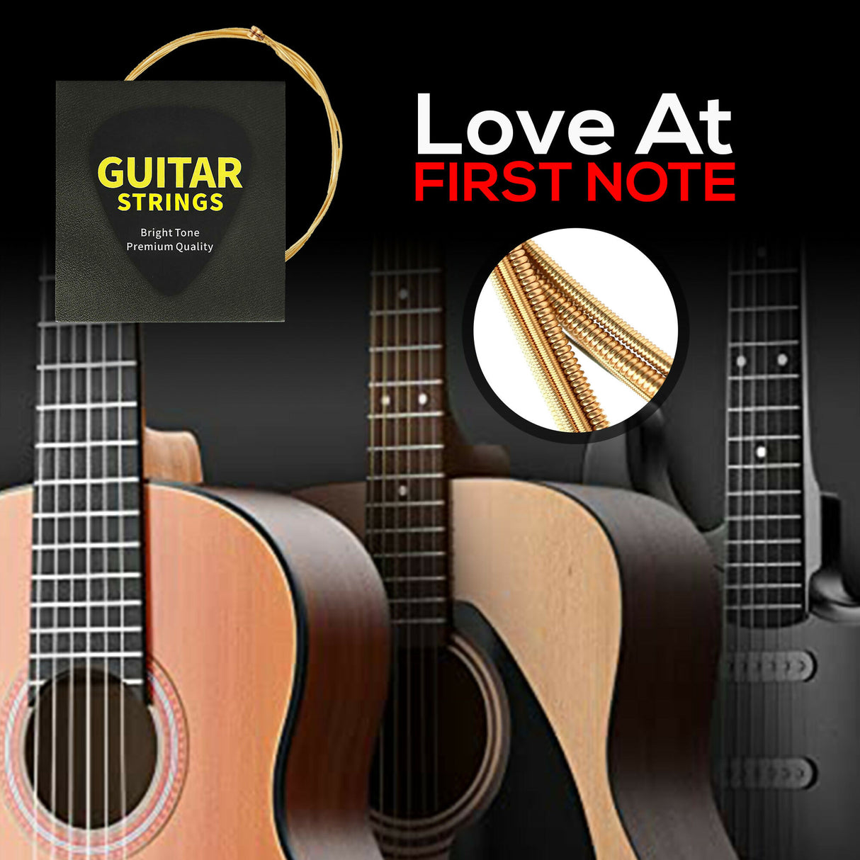 5 Core Acoustic Guitar Strings 0.010-0.047 Steel Gauge Heavy Duty w Bright Tone For 6 String Guitars