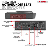 Powered subwoofer with built-in amplifier for enhanced bass performance, compact design, and high power output