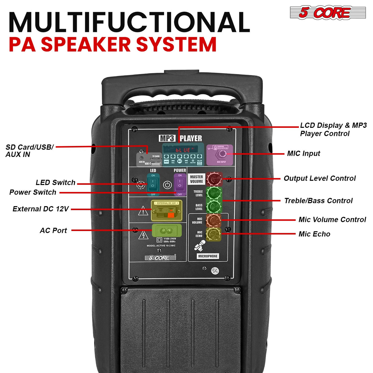 Powerful PA speaker system with clear sound, multiple connectivity options, and ideal for events and performances