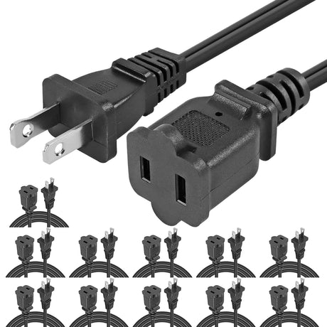 5 Core 2-Prong Male-Female Extension Power Cord Cable, Outlet Extension Cable Cord US AC 2-Prong Male-Female Power Cable 13A/125V, Black 5 Core EXC BLK 10FT
