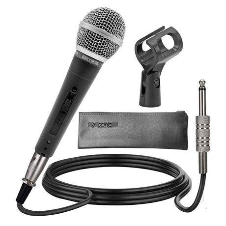 5 Core Professional Dynamic Vocal Microphone - Unidirectional Handheld Mic XLR Karaoke Microphone with ON/OFF Switch Includes 16ft XLR Audio Cable to 1/4'' Audio Jack Included - ND-58 2PCS