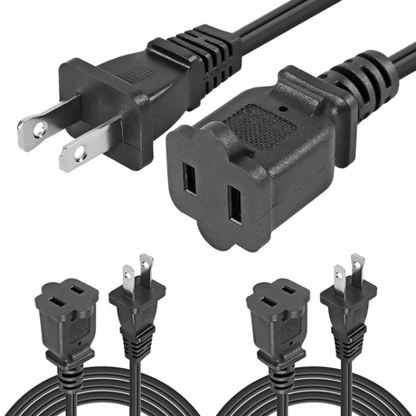 5 Core 2-Prong Male-Female Extension Power Cord Cable, Outlet Extension Cable Cord US AC 2-Prong Male-Female Power Cable 13A/125V, Black EXC BLK 15FT