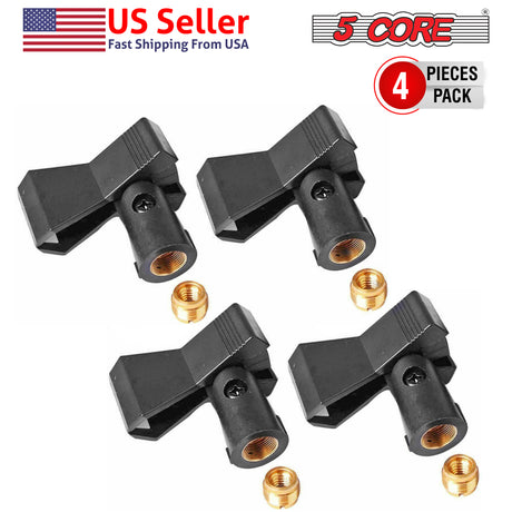 5 Core Universal Microphone Clip Holder| Durable Mic Clip with Nut Adapters 5/8" to 3/8", 4 Pack, Black- MC 04 4PCS