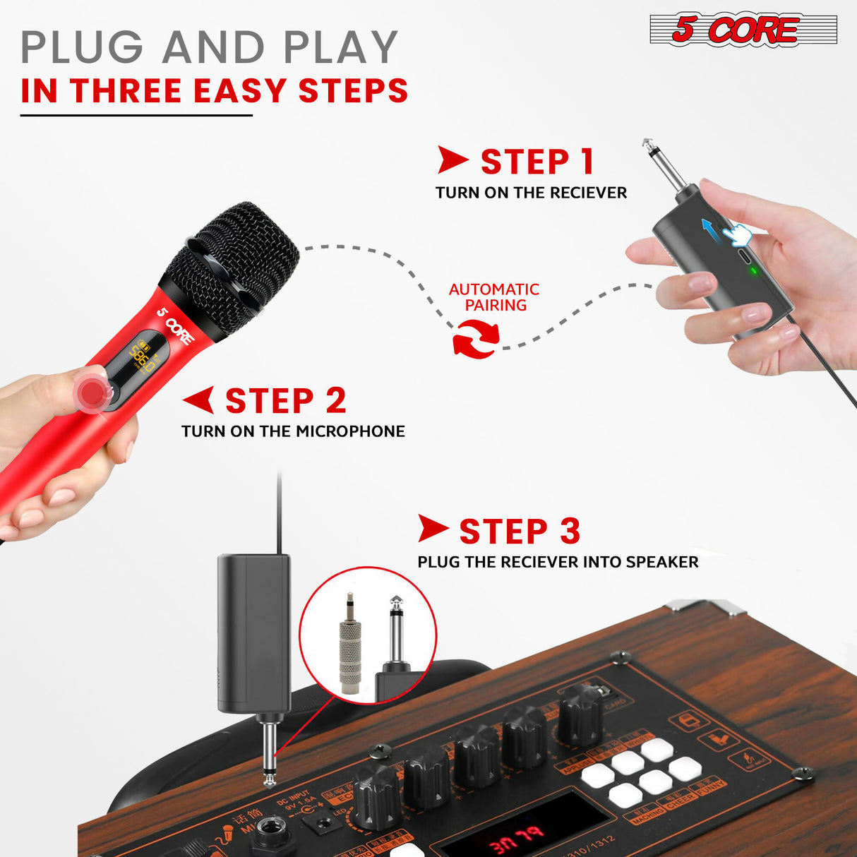 5Core Wireless Microphone Pair UHF Handheld Microfonos Inalambricos Cordless Mic