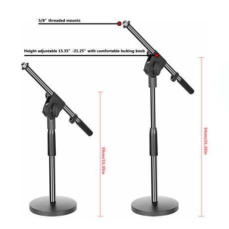 5 Core Round Base Mic Stand Desk Universal Desktop Height Adjustable Table Top Microphone Stand