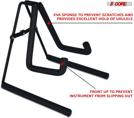 5 Core Ukulele Stands Floor A-Frame Style Foldable Metal Body Ukelele Holder Secure Lock & Padded Arms