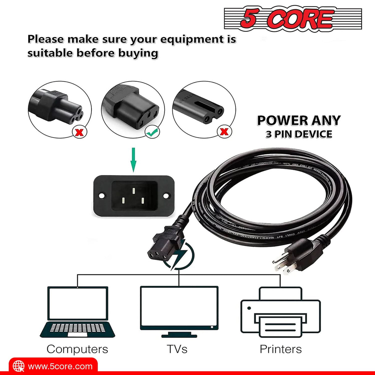 Replacement cord designed for secure and efficient power connection, compatible with a range of electronic devices.