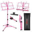 5Core Music Stand For Sheet Music Portable Tripod Adjustable Folding Note Holder Standard PINK