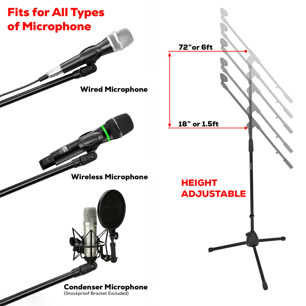 5 Core Handheld Dynamic Microphone and Tripod Metal Stand Kit w Unidirectional Vocal Wired XLR Mic