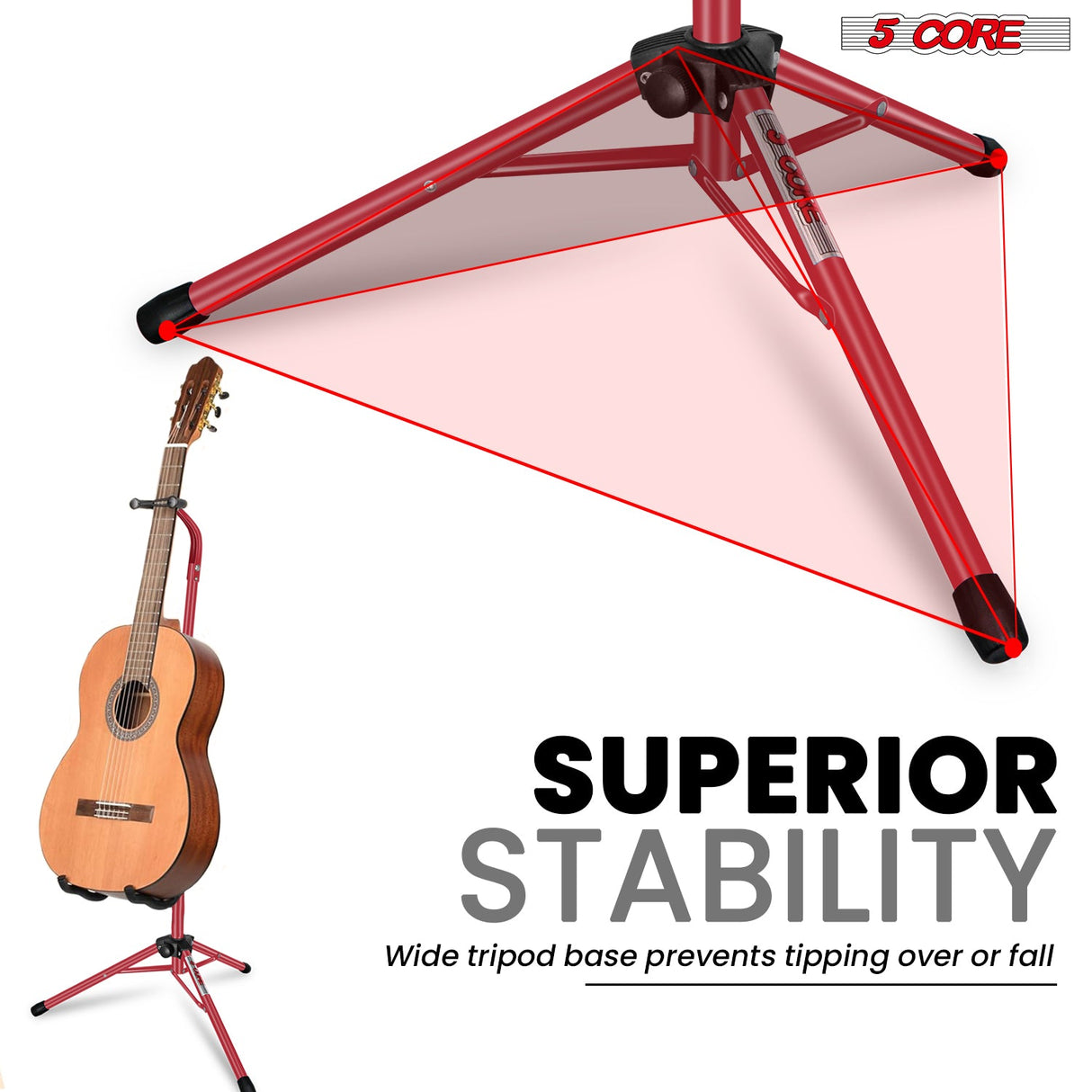 Guitar stand with tripod legs featuring a non-slip cover for enhanced stability and secure placement on any surface