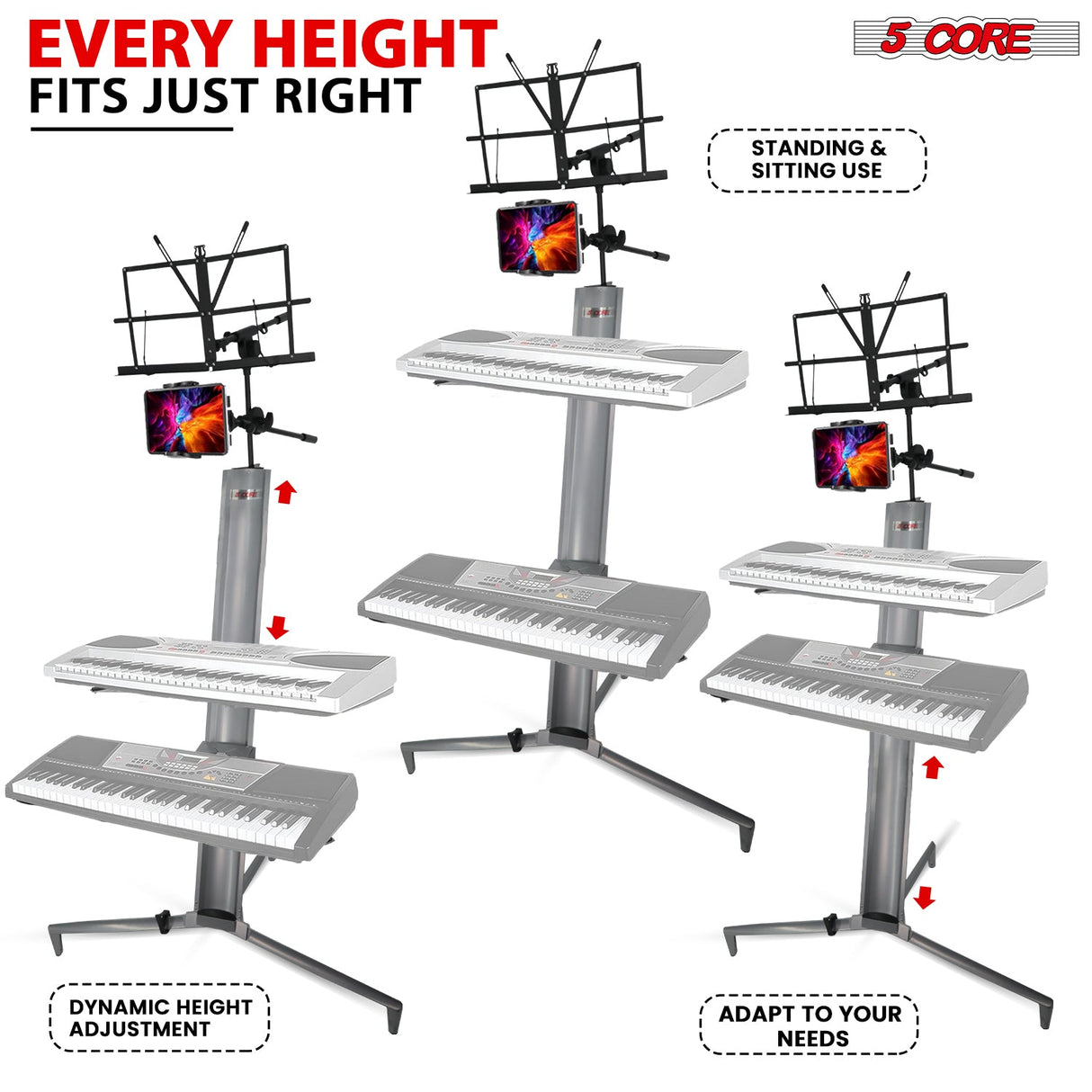 Versatile keyboard piano stand with adjustable height, sturdy frame, and foldable design for easy storage and transport