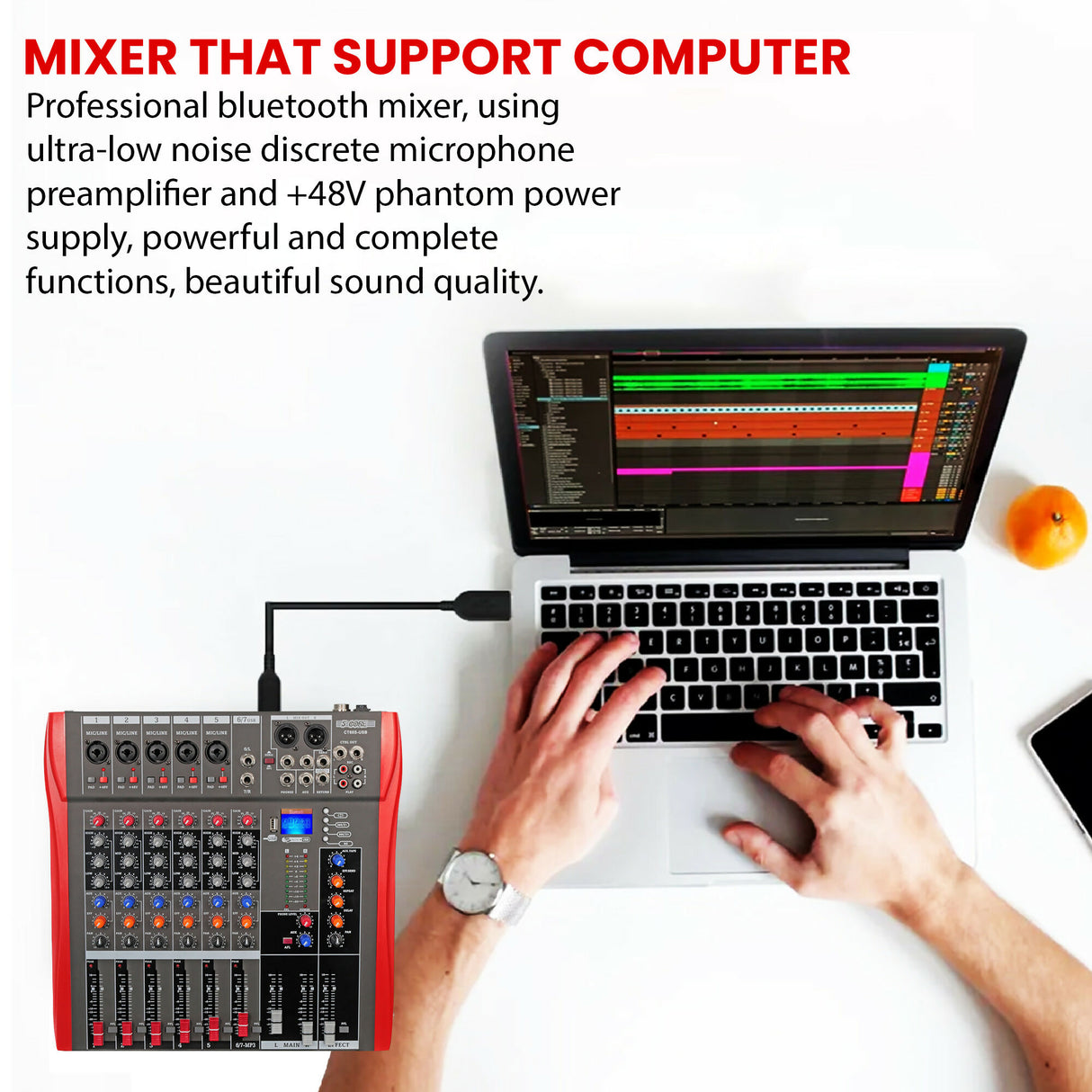 5 Core Audio Mixer 6 Channel DJ Sound Board w Bluetooth USB PC Recording PA Analog Mixing Interface