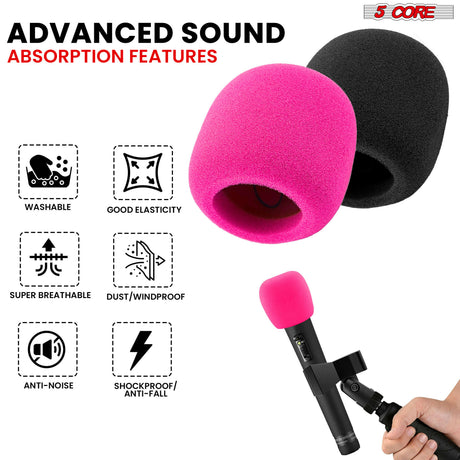 5 Core Microphone Cover • Soft Foam Mic Windscreen • Windproof Sponge for Handheld Mic 1/10/25/50 Pc