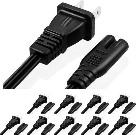 5 Core 10 Pieces Extra Long 12ft 2 Prong Non-Polarized AC Wall Power Cable 2 Slot Cord for HP Dell Samsung Sony Asus Acer Toshiba Laptop Charger LED LCD Monitor Replacement Power Cord PP 1002 10 Pcs