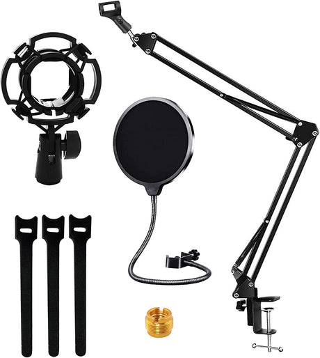 5 Core Professional Microphone Stand 16 inch with Pop Filter Heavy Duty Microphone Suspension Scissor Arm Stand and Windscreen Mask Shield, Shock Mount Holder ARM SET 16