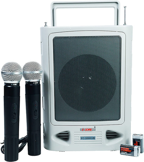 5Core 6.5" Portable PA Speaker System Wireless Voice Amplifier with Two Microphone & Retro Cassette Tape Player, 2 Mic Input, USB & Line in Rechargeable Battery 43W for Presentation, Karaoke KUB 300